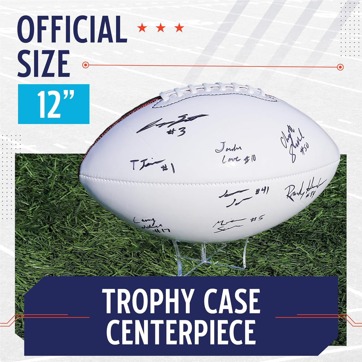 Murray Sporting Goods Autograph Football with Stand - Two White Panels  Signature Ready Display Trophy Case Signable Regulation Size Full 12 Inch