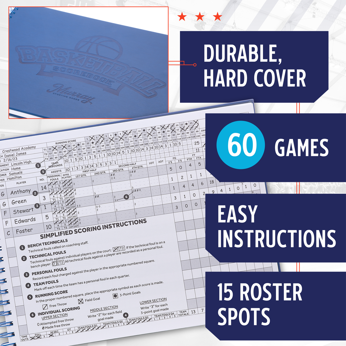 スチールブック　各11本 Murray Sporting Goods Premium Basketball Scorebook - 60 Games