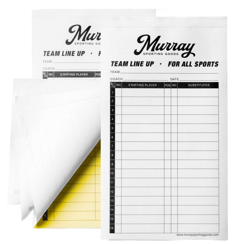 Murray Sporting Goods Baseball Lineup Card - 50 Games - 4-Part Carbon Copies - Individual Sheets
