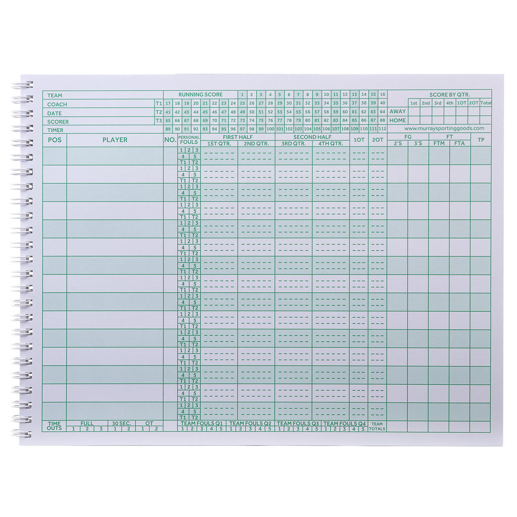 murray-sporting-goods-green-basketball-scorebook-35-games for Free Printable Basketball Score Sheet Murray Sporting Goods Green Basketball Scorebook - 35 Games for Free Printable Basketball Score Sheet