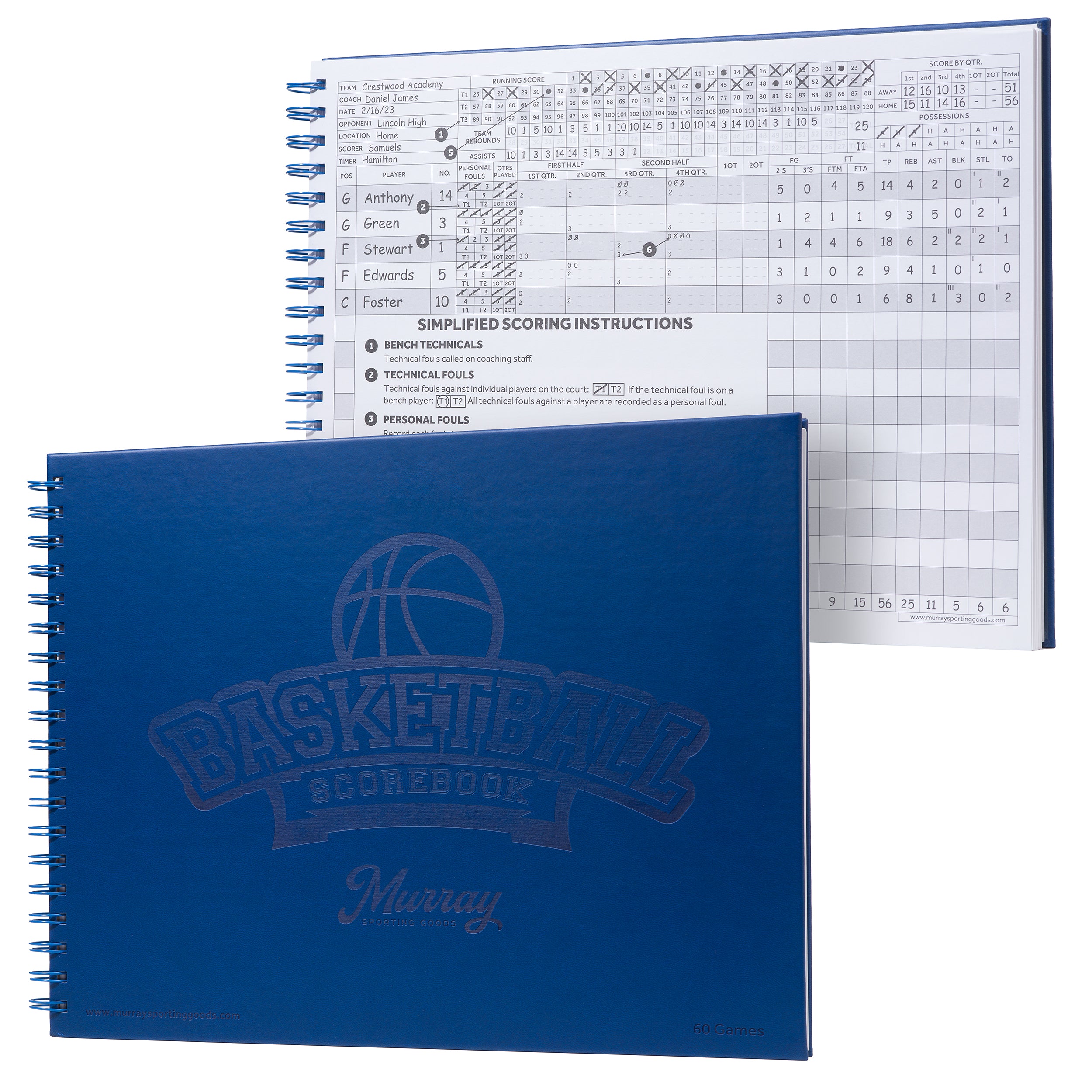 スチールブック　各11本 Murray Sporting Goods Premium Basketball Scorebook - 60 Games